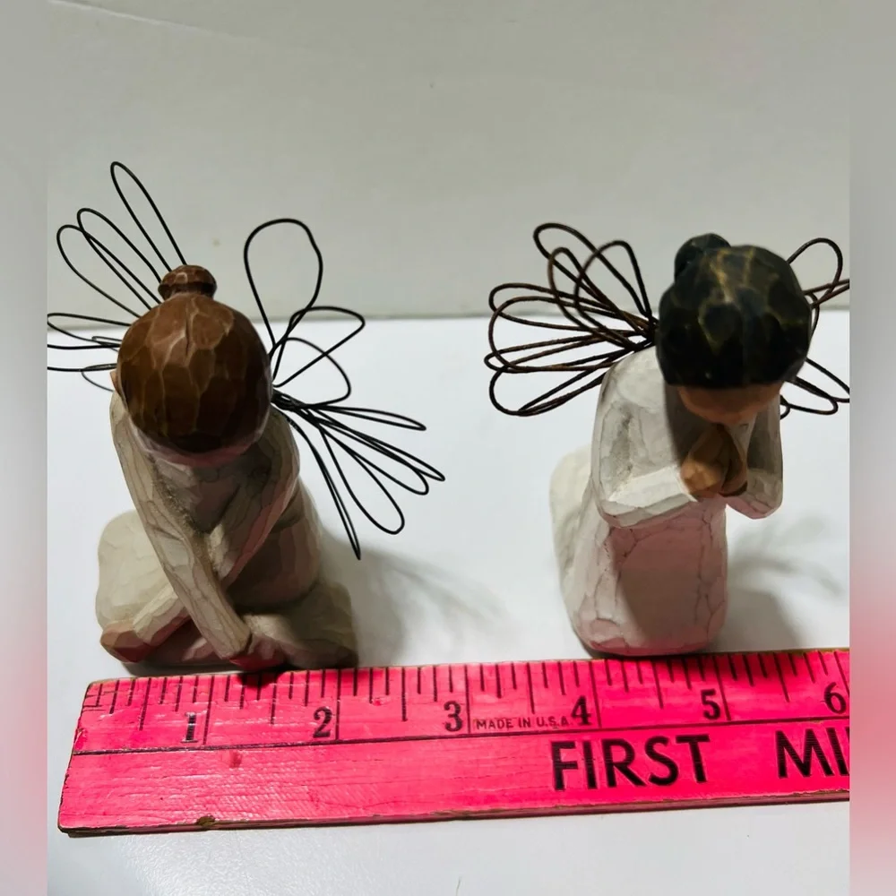 Willow Tree Figurines (2) Angels of Prayers 1999 and 2002 Metal Wings